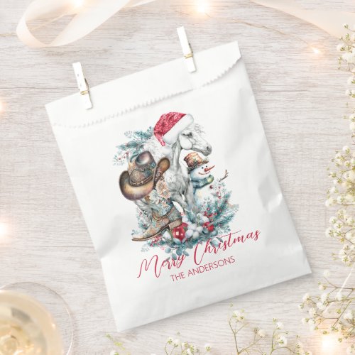 Christmas horse in Santa hat cowgirl cowboy boots  Favor Bag