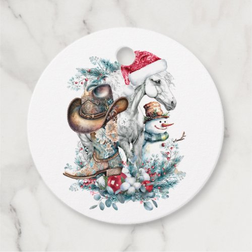 Christmas horse in Santa hat cowgirl cowboy boots  Favor Tags