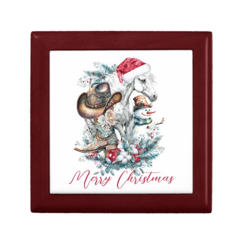 Christmas horse in Santa hat cowgirl cowboy boots  Gift Box