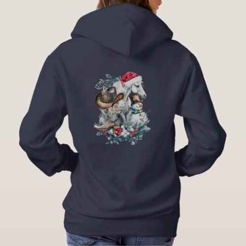 Christmas horse in Santa hat cowgirl cowboy boots  Hoodie