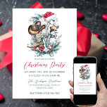 Christmas horse in Santa hat cowgirl cowboy boots  Invitation<br><div class="desc">Christmas horse design with a grey (white) horse in Santa hat,  cowgirl,  cowboy boots,  cowboy hat with a cute snowman and decorated pine branches. For horse lovers :)</div>