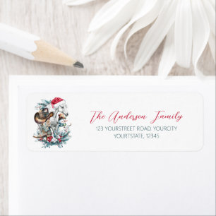 Christmas horse in Santa hat cowgirl cowboy boots Label