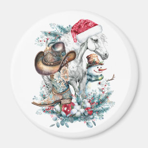 Christmas horse in Santa hat cowgirl cowboy boots Magnet