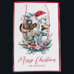 Christmas horse in Santa hat cowgirl cowboy boots  Medium Gift Bag<br><div class="desc">Christmas horse design with a grey (white) horse in Santa hat,  cowgirl,  cowboy boots,  cowboy hat with a cute snowman and decorated pine branches. For horse lovers :)</div>