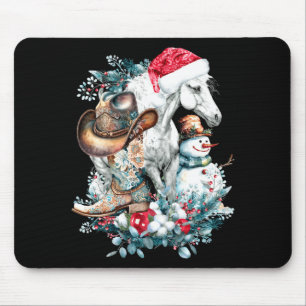 Christmas Horse In Santa Hat Cowgirl Cowboy Boots Mouse Pad