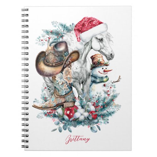 Christmas horse in Santa hat cowgirl cowboy boots  Notebook