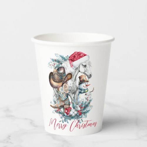 Christmas horse in Santa hat cowgirl cowboy boots  Paper Cups