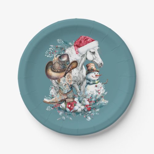 Christmas horse in Santa hat cowgirl cowboy boots  Paper Plates