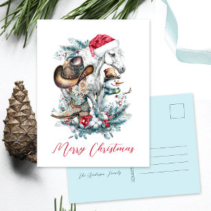Christmas horse in Santa hat cowgirl cowboy boots  Postcard