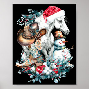 Christmas Horse In Santa Hat Cowgirl Cowboy Boots Poster
