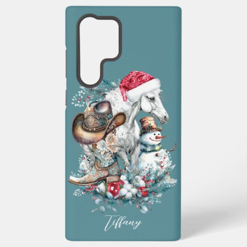 Christmas horse in Santa hat cowgirl cowboy boots  Samsung Galaxy S22 Ultra Case