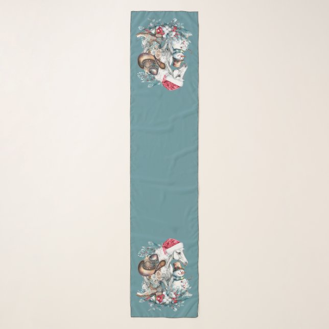 Christmas horse in Santa hat cowgirl cowboy boots  Scarf (Front)