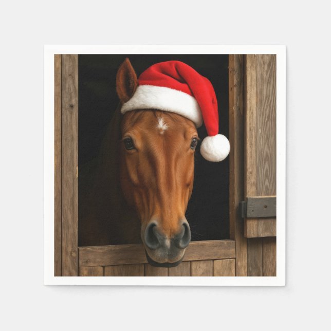 Christmas Horse In Stable Window Napkins (Front)
