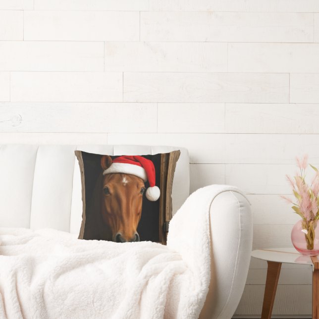 Christmas Horse In Stable Window Throw Pillow (Couch)