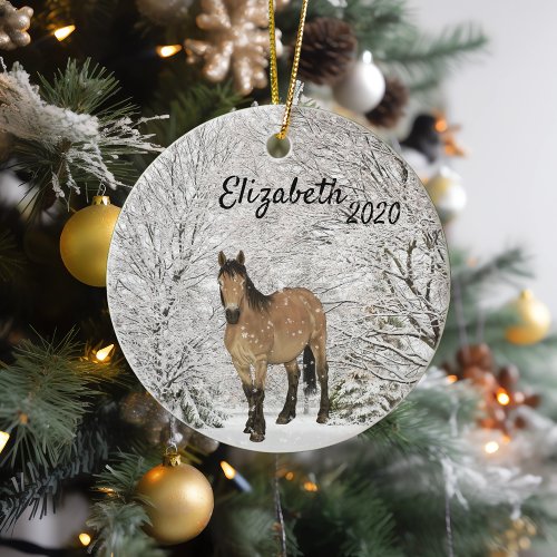 Christmas Horse in the Snow Winter Western Ceramic Ornament