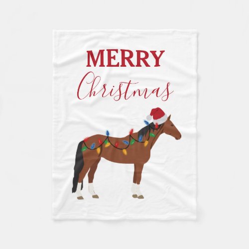 Christmas Horse Santa Hat Xmas Lights   Fleece Blanket
