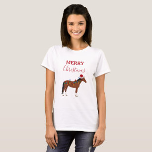 Christmas Horse Santa Hat Xmas Lights T-Shirt