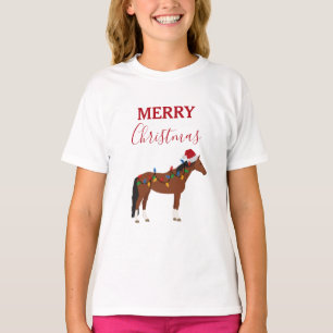 Christmas Horse Santa Hat Xmas Lights  T-Shirt