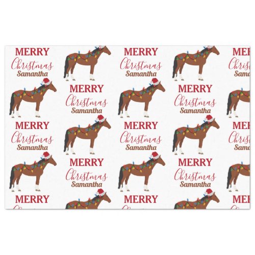 Christmas Horse Santa Hat Xmas Lights Tissue Paper