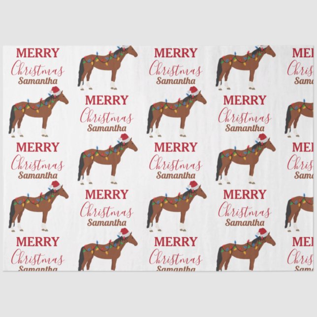 Christmas Horse Santa Hat Xmas Lights Tissue Paper (Front)