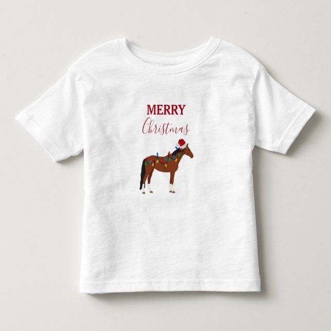 Christmas Horse Santa Hat Xmas Lights  Toddler T-shirt (Front)