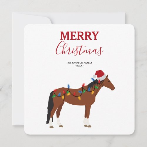 Christmas Horse Santa Hat Xmas Lights Xmas  Holiday Card