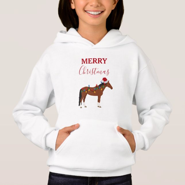 Christmas Horse Santa Hat Xmas Lights Xmas Hoodie (Front)