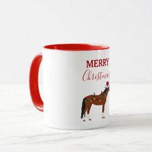 Christmas Horse Santa Hat Xmas Lights Xmas Mug