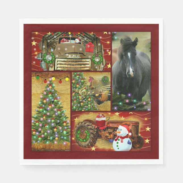 Christmas Horse Snowman truck tractor Napkins (Front)