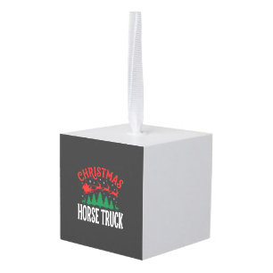 Christmas Horse Truck Santa Sleigh Cube Ornament