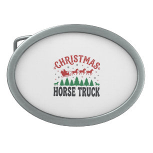 Christmas Horse Truck Western Santa Sleigh Design Belt Buckle