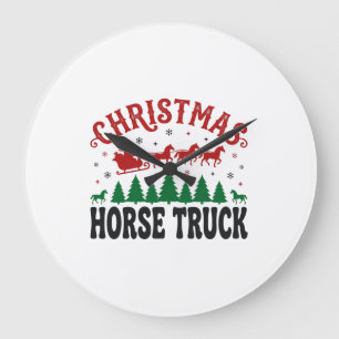 Christmas Horse Truck Western Santa Sleigh Design Large Clock