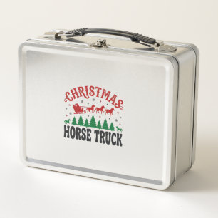 Christmas Horse Truck Western Santa Sleigh Design Metal Lunch Box