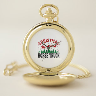 Christmas Horse Truck Western Santa Sleigh Design Pocket Watch