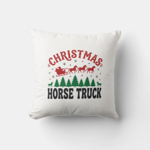 Christmas Horse Truck Western Santa Sleigh Design Throw Pillow