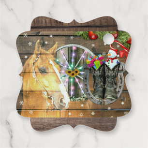 Christmas Horse Wagon Wheel Cowboy Boots Garland Favor Tags