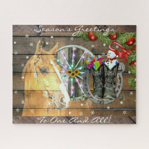 Christmas Horse Wagon Wheel Cowboy Boots Garland Jigsaw Puzzle