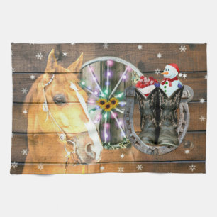 Christmas Horse Wagon Wheel Cowboy Boots Horseshoe Kitchen Towel