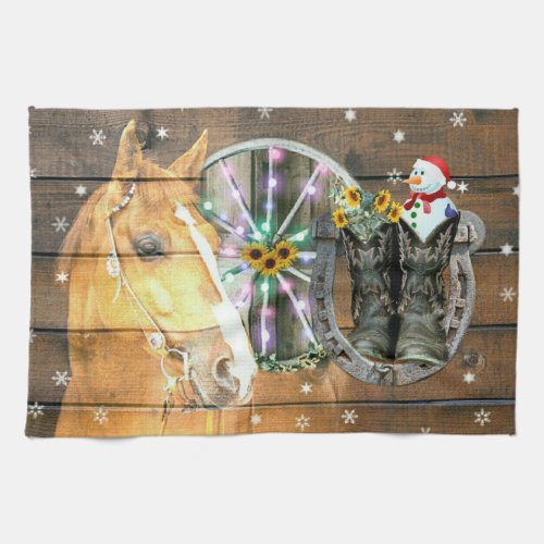 Christmas Horse Wagon Wheel Cowboy Boots Horseshoe Kitchen Towel