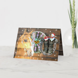 Christmas Horse Wagon Wheel Cowboy Boots Horseshoe Letterpress Thank You Card