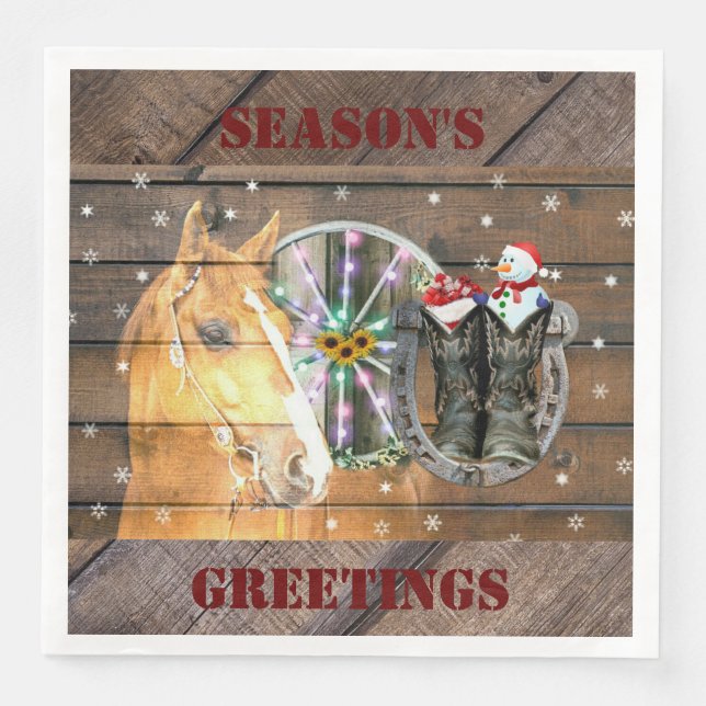 Christmas Horse Wagon Wheel Cowboy Boots Horseshoe Paper Dinner Napkins (Front)