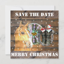 Christmas Horse Wagon Wheel Cowboy Boots Horseshoe Save The Date
