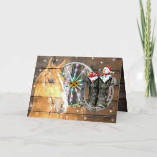 Christmas Horse Wagon Wheel Cowboy Boots Horseshoe Thank You Card