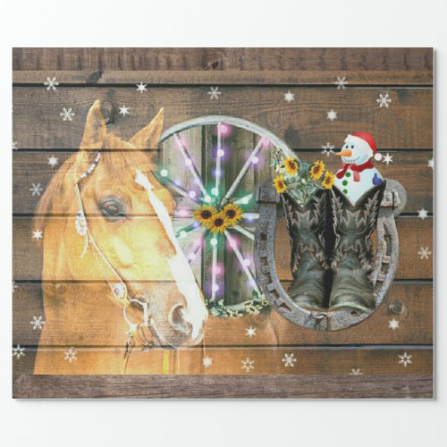 Christmas Horse Wagon Wheel Cowboy Boots Horseshoe Wrapping Paper