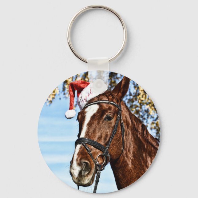 Christmas horse with hat keychain (Front)