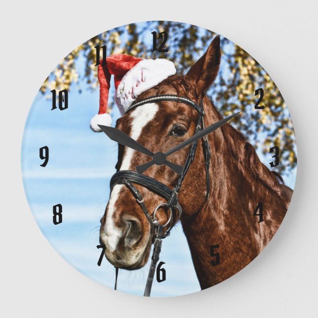 Christmas horse with hat large clock (Front)