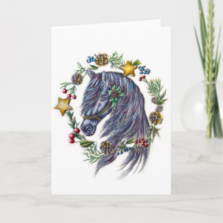 Christmas Horse With Holiday Wreath Card