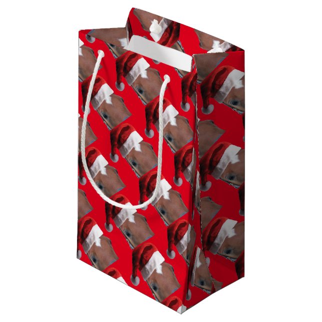Christmas Horse With Santa Hat Small Gift Bag (Front Angled)