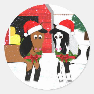 Christmas Horses Classic Round Sticker
