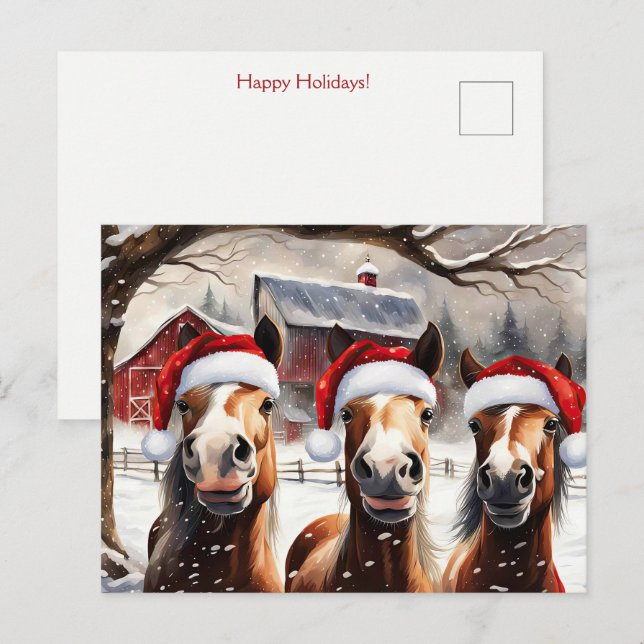 Christmas Horses Cute and Fun Holidays Postcard (Front/Back)